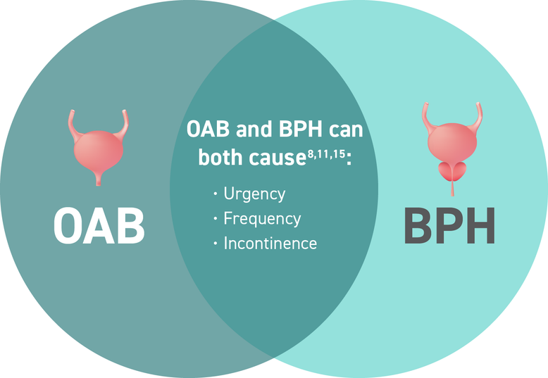 OAB and BPH can both cause urgency, frequency, and incontinence